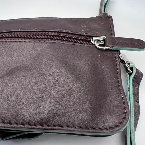 ILI New York Leather Wristlet Wallet Clutch Dark Brown Plum Rosette - Picture 9 of 9